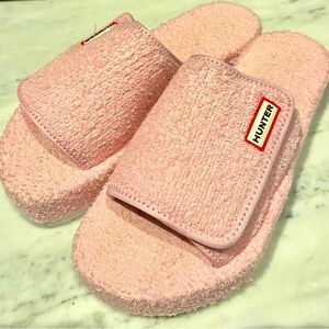 HUNTER Terry Towelling Platform Beach Slide Sandal - Pink - Size 10 - UK 8